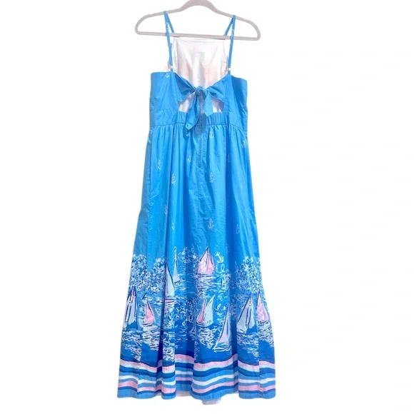 NWT Lilly Pulitzer Charlese cotton halter midi dress in Lunar blue, size 6 - Picture 3 of 11